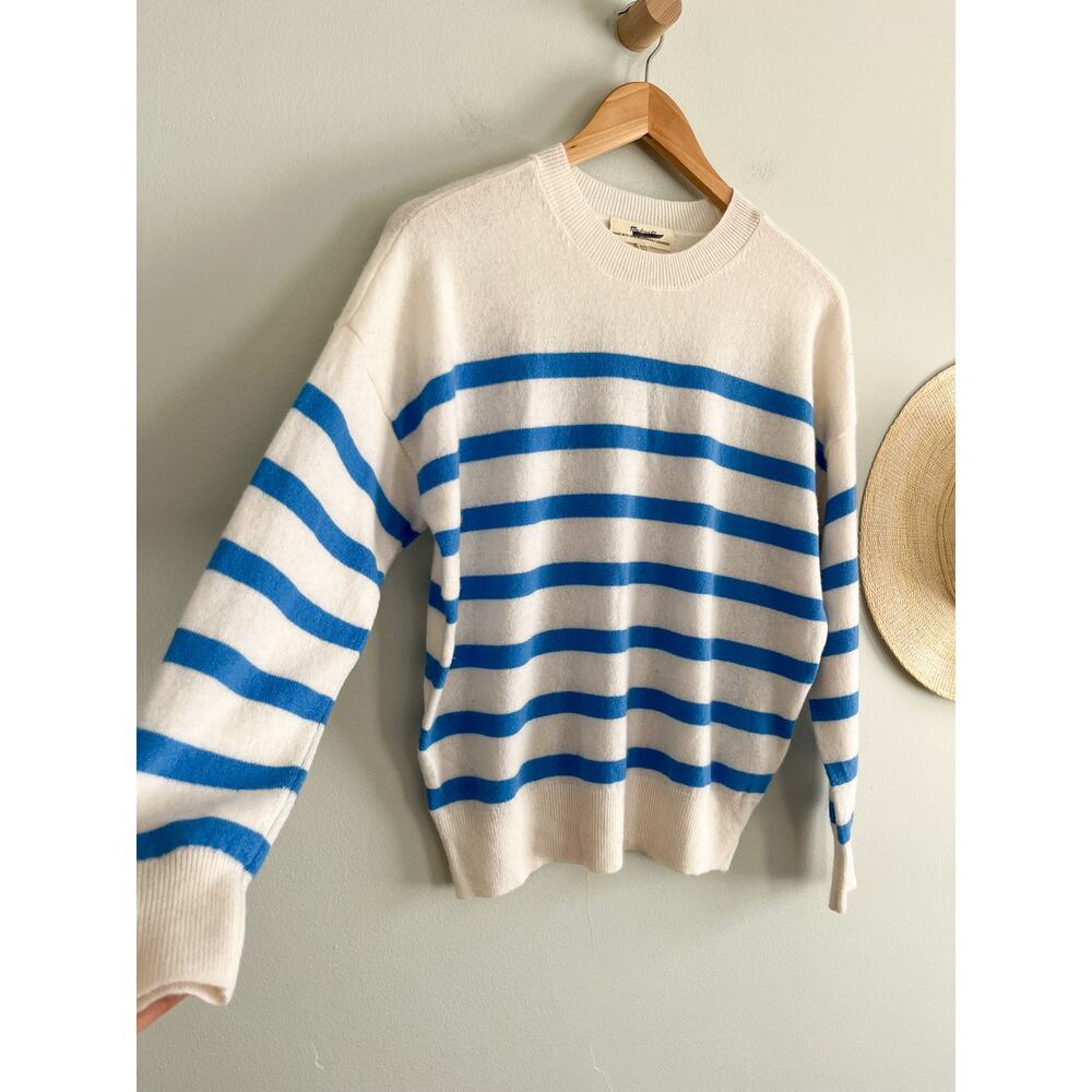 Madewell | NWT (Re)sponsible Cashmere Oversized Sweater hthr blue sky stripe XXS - Picture 3 of 8